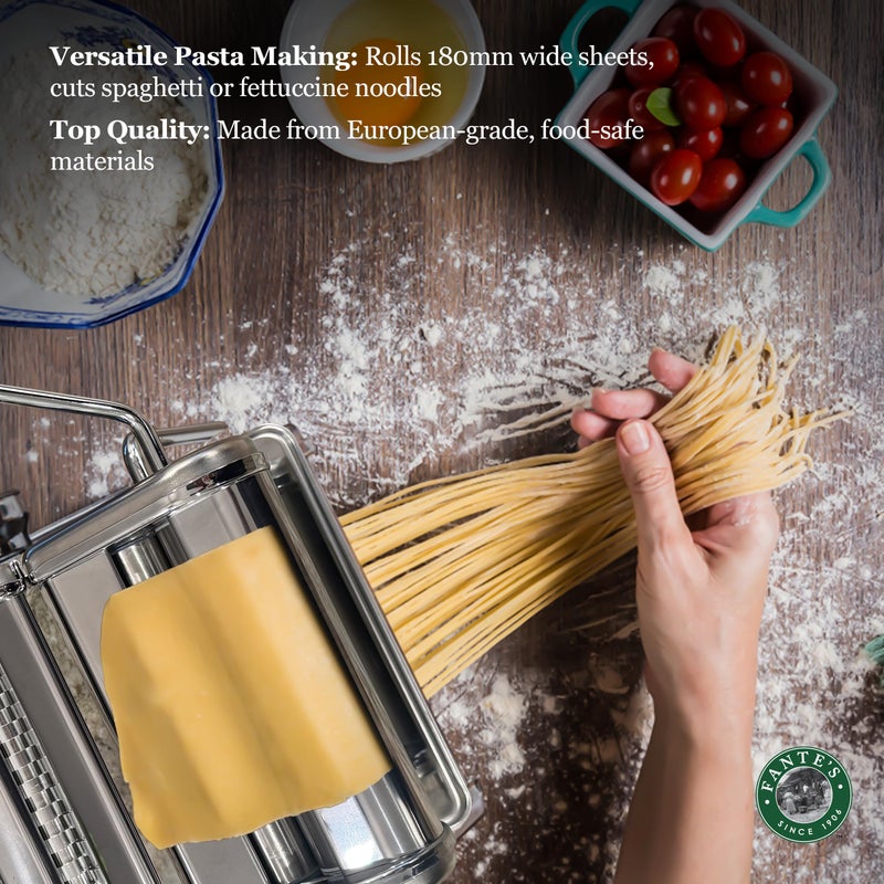 Fante's Fanteâ€™s Double Cutter Classic Pasta Maker, Hand-Crank Noodle Press with Adjustable Thickness Settings for Fresh Homemade Pasta, Dumplings - Image 3